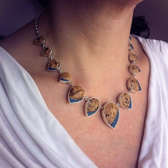 Items similar to Silver and Cork Necklace with Drops Bespoke Jewelry