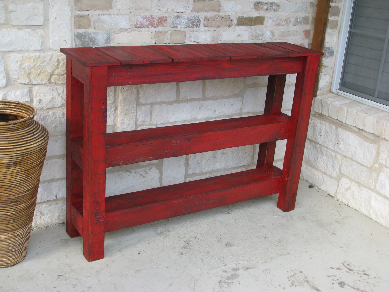 Rustic Red Console Table for Entry Way by DougAndCristyDesigns