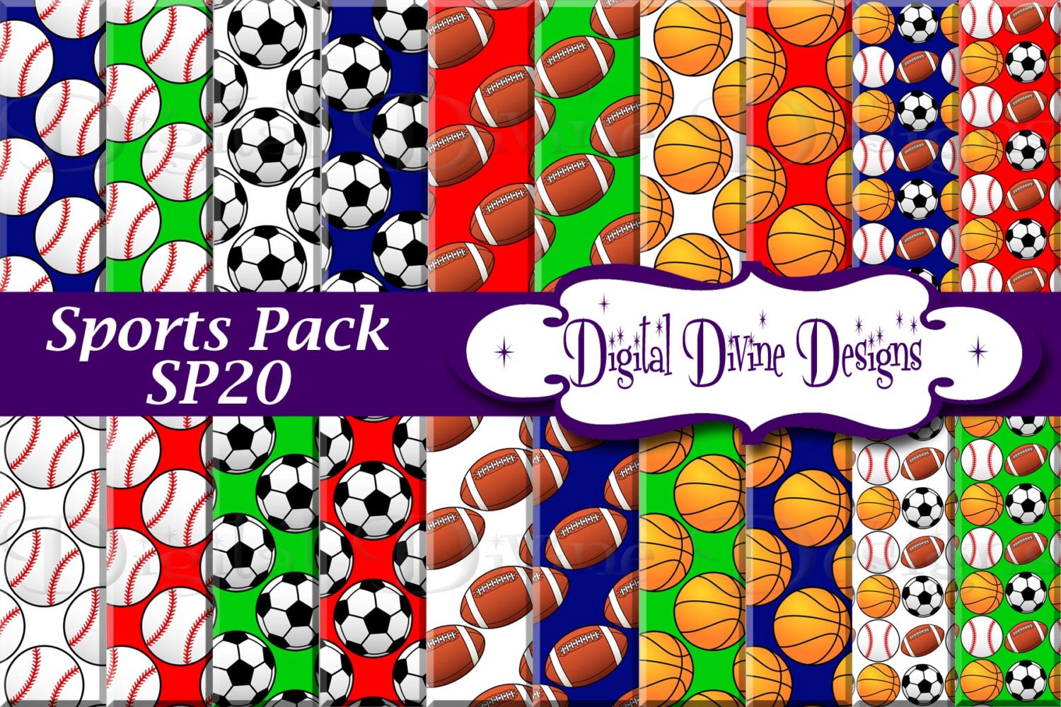 Sports Pack Digital Scrapbooking Paper Set Instant Download