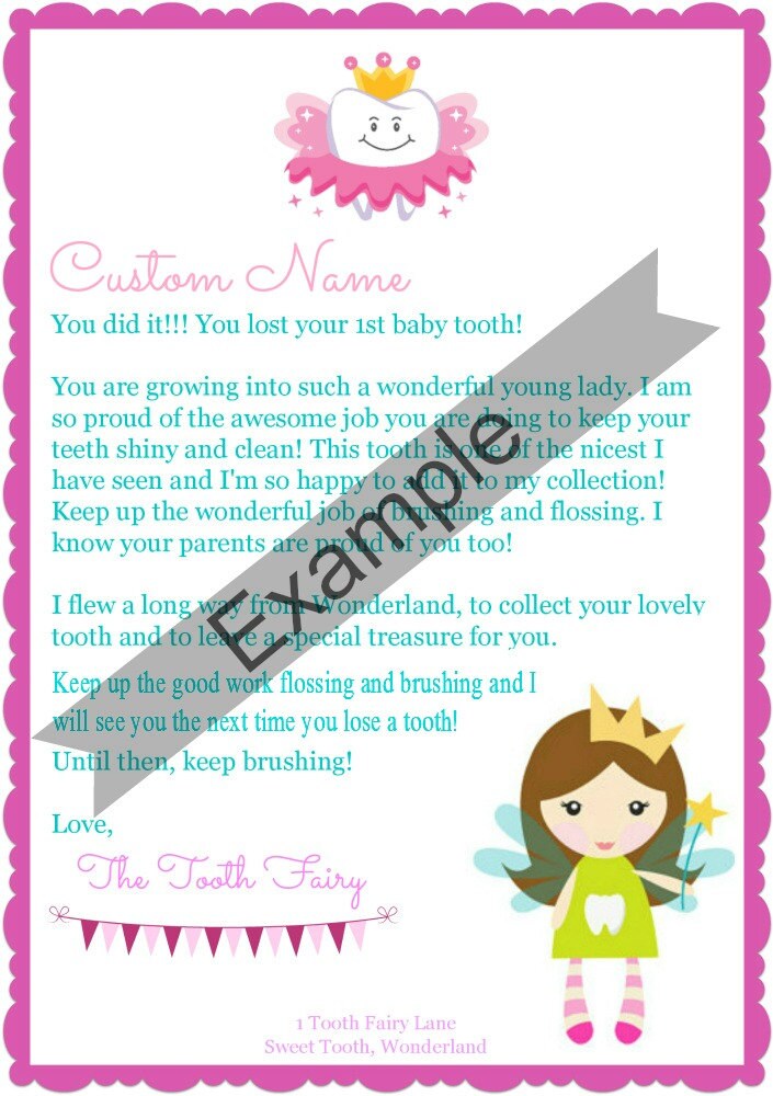 1st tooth fairy letter for girls custom name