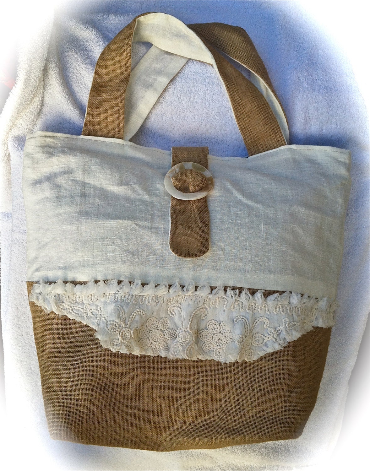 SALE white linen wheat burlap bag. woven tote beach tote