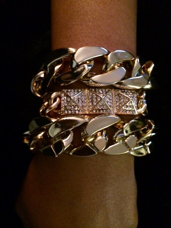 Pyramid Chunky Link Arm Candy Bracelet Set by DazzleBoutiques