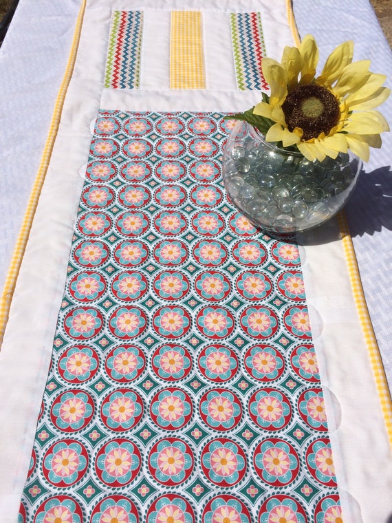 Yellow, Blue table  Quilted long Red Runner White, runner with patterns Extra Table long and