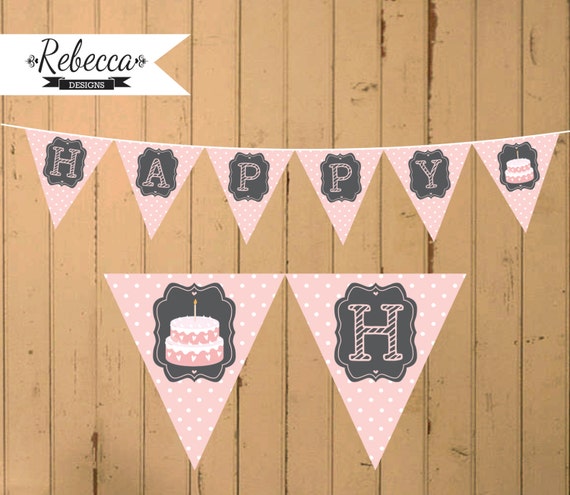 items similar to printable bunting flag diy banner happy birthday banner flags pink birthday items similar to printable bunting flag diy banner happy birthday banner flags pink birthday