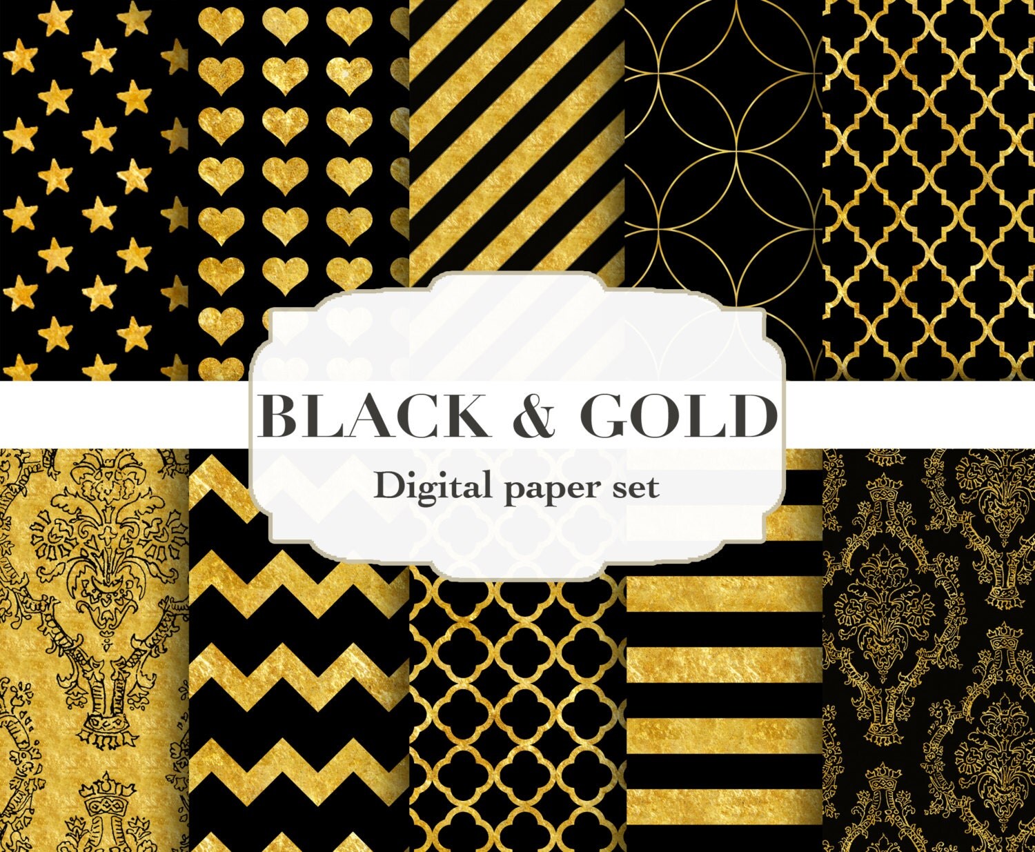 Black gold digital paper: BLACK AND GOLD black