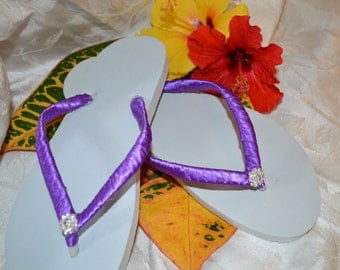 WEDDING FLIP-FLOPS, satin ribbon and rhinestone- any color available!