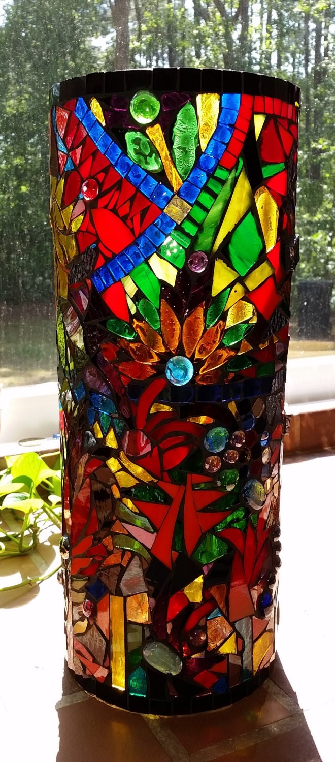 Beautiful stained glass 18 inch by 7 in custom designed vase