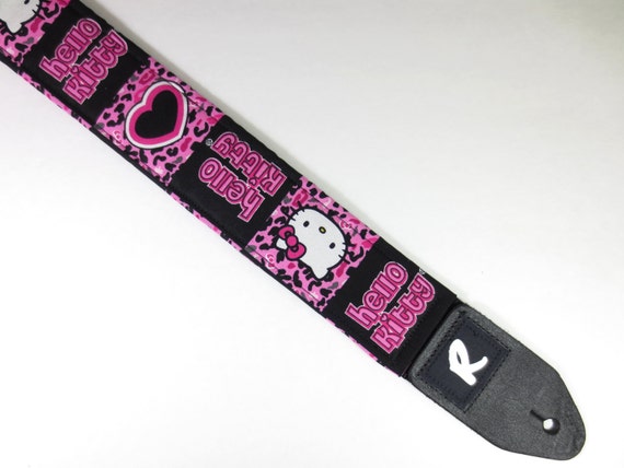 Pink Black Cheetah Print Hello Kitty Guitar Strap Handmade