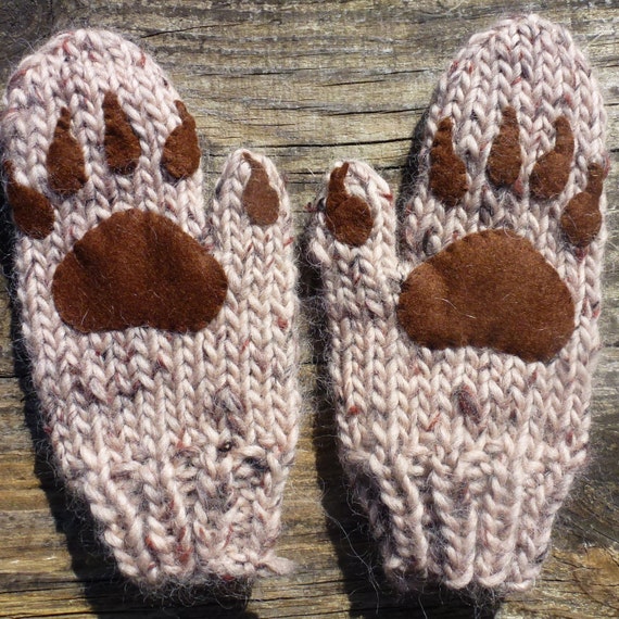 Knitting Pattern (US) for Bear Hood and Mittens (Paws) size Baby, Children, A...