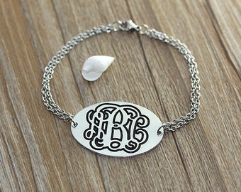 Monogrammed Bracelet - Personalized Initials Monogram Bracelet - Nameplate Pendant - Custom Name Jewelry