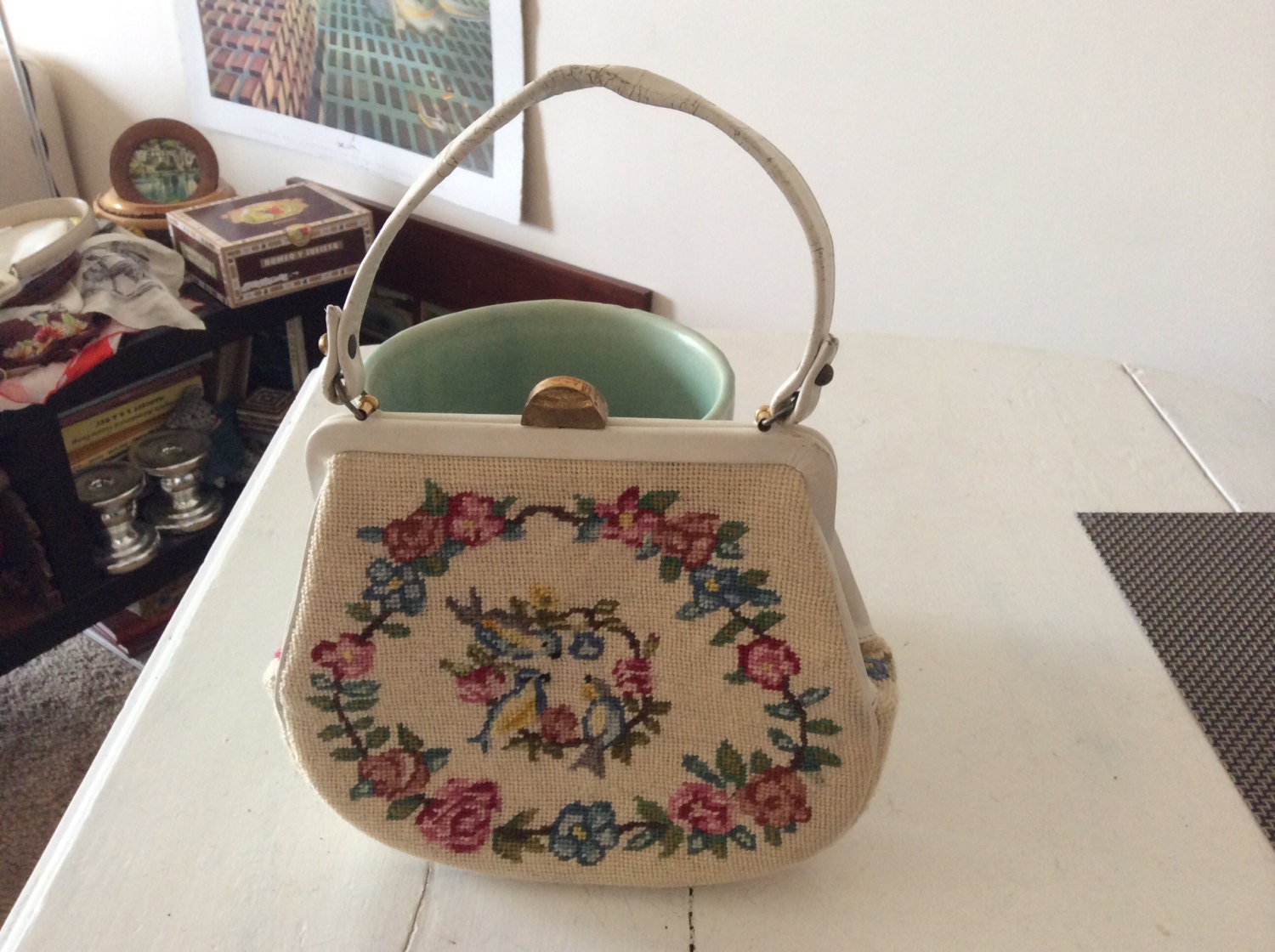 Sweet Vintage Needlepoint Handbag From the 1970's by willievintage