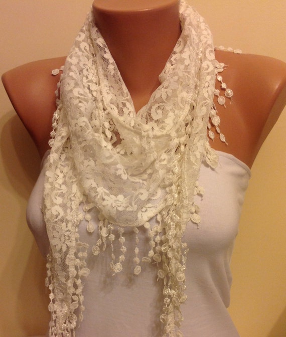 Items similar to Off White Lace Scarf ,Spring/Summer Scarf,Ivory Scarf ...