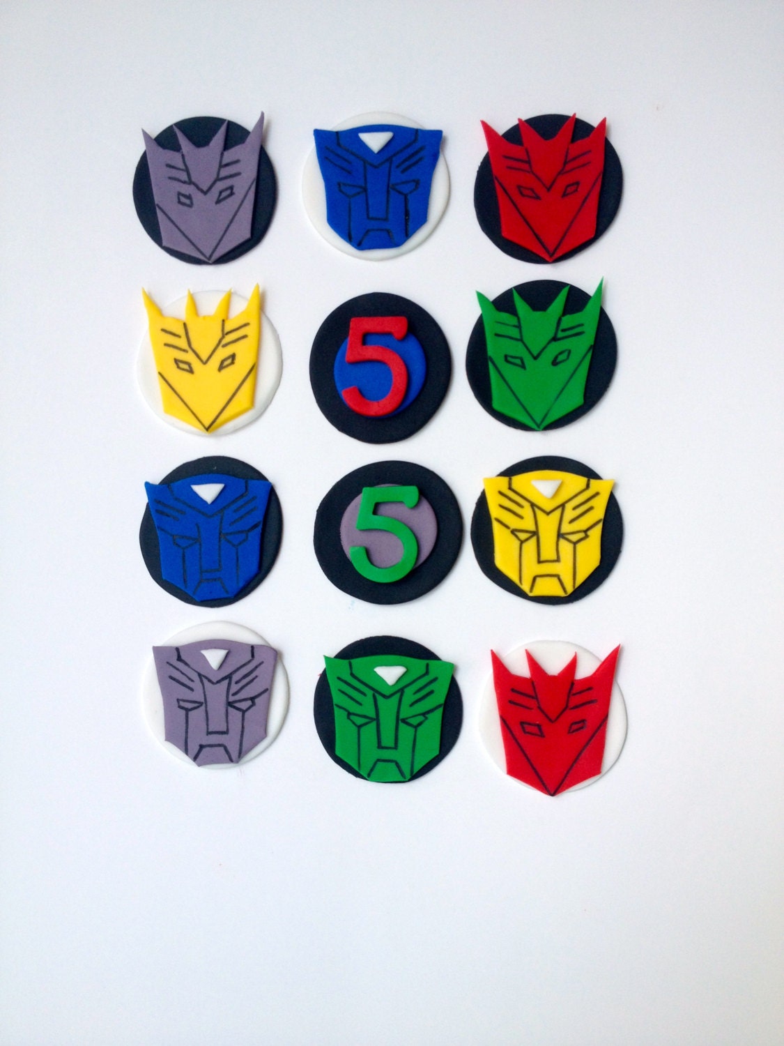 Transformer inspired handmade edible fondant cupcake toppers