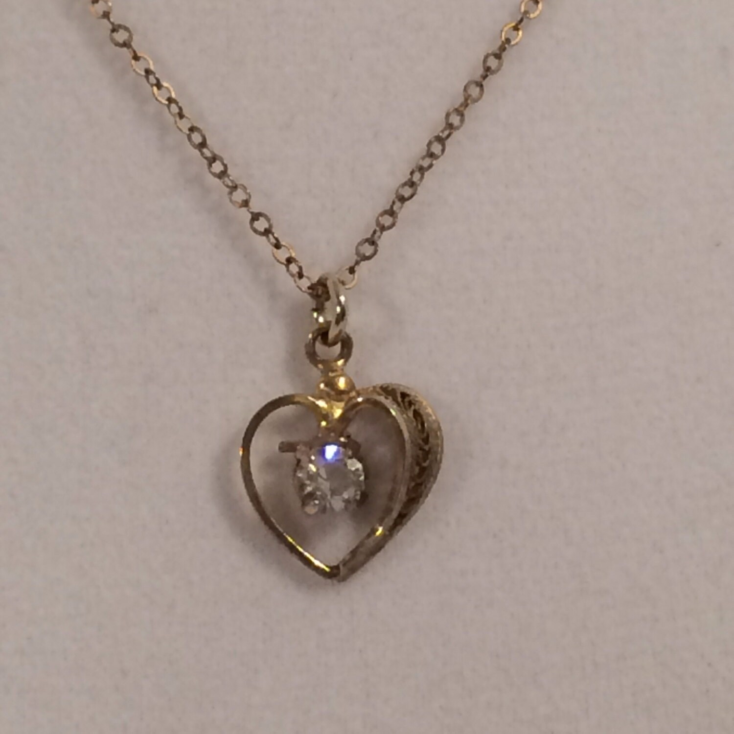 Vintage 1/20 12K GF Gold Filled Cz Heart Pendant by JewelryGeeks