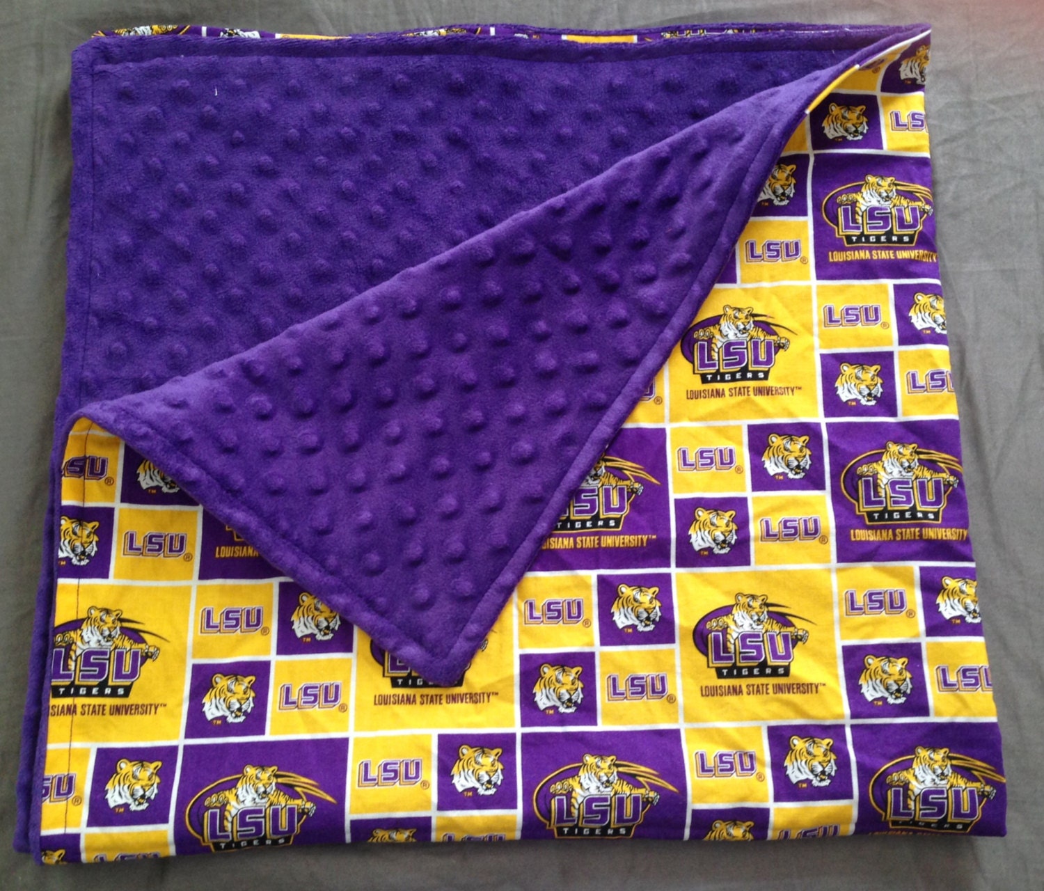 Minky Baby Blanket Yellow & Purple LSU Tigers by KcatsCustomCloth
