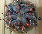 4th of July/Patriotic/Memorial Day/Veteran's Day/Red, White, Blue Wreath