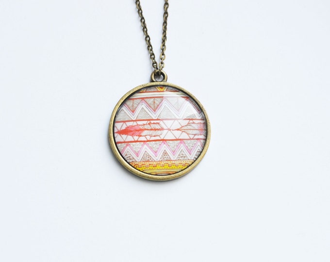 ART Pendant with chain from material brass with the image under glass