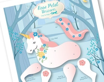 Articulated Paper Unicorn / Paper Puppet / Party Favor / Paper Unicorn / Paper Doll Unicorn / Instant DIY Download