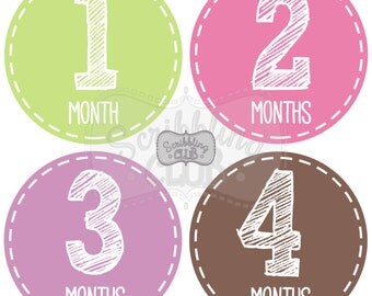 PRINTABLE Baby Month Sticker girls by SCPrintables on Etsy