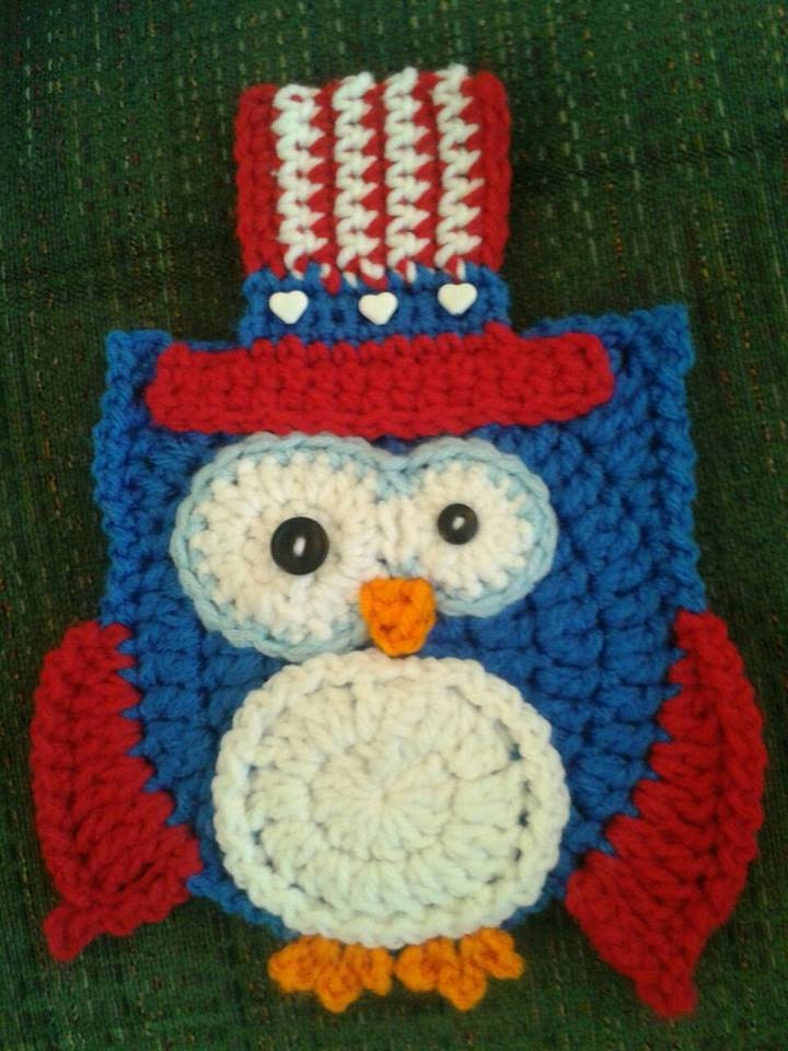 Crochet Owl 4th of july Potholder pattern only
