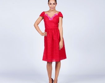 Red Lace Dress, Lace Cocktail Dress, Girlfriend gift, Valentine gift