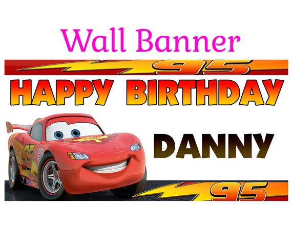 Lightning McQueen Happy Birthday Banner Personalize by BannersUSA