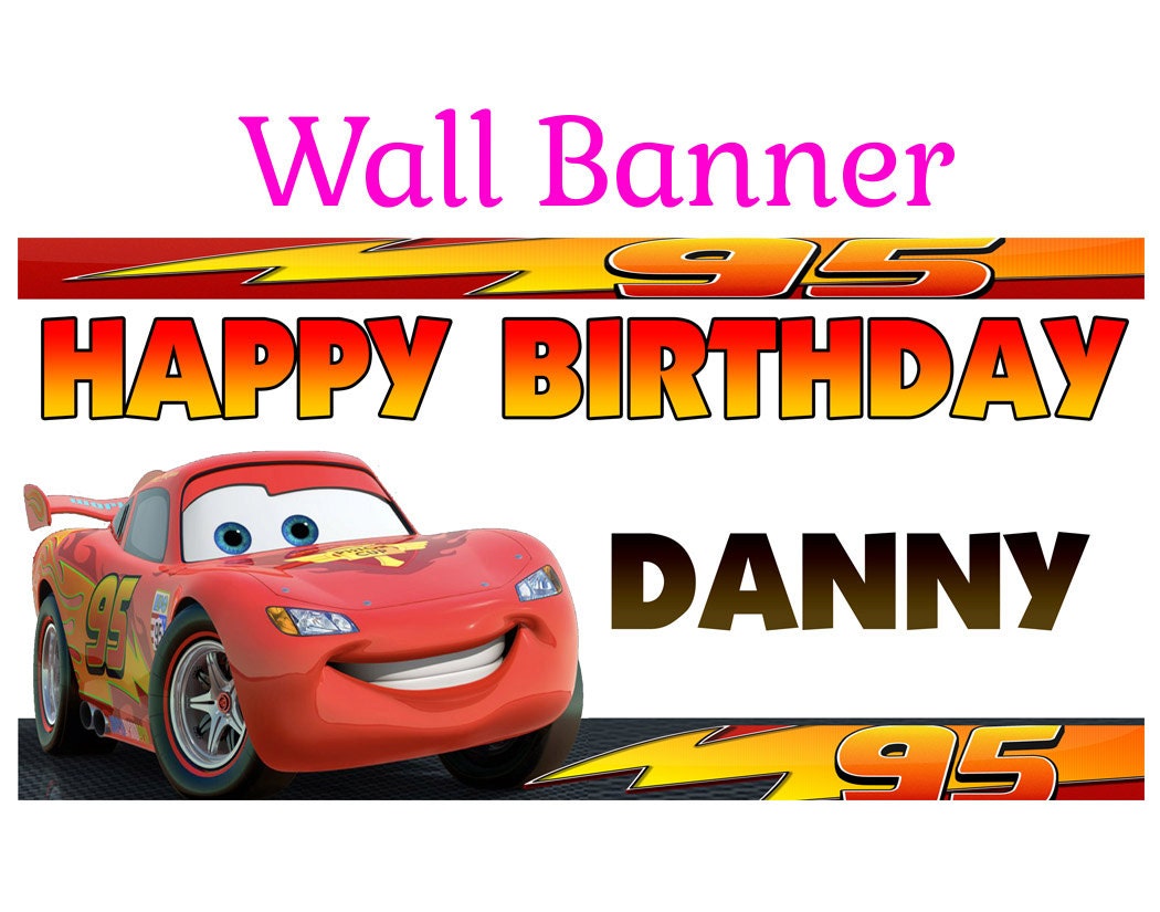 Lightning McQueen Happy Birthday Banner Personalize by BannersUSA