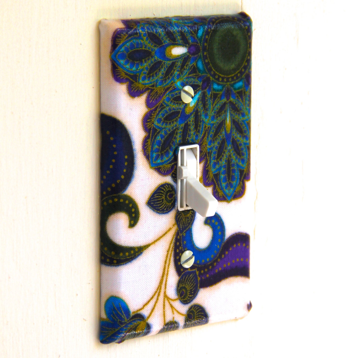Boho Light Switch Cover Plate Asian Floral Blue Purples