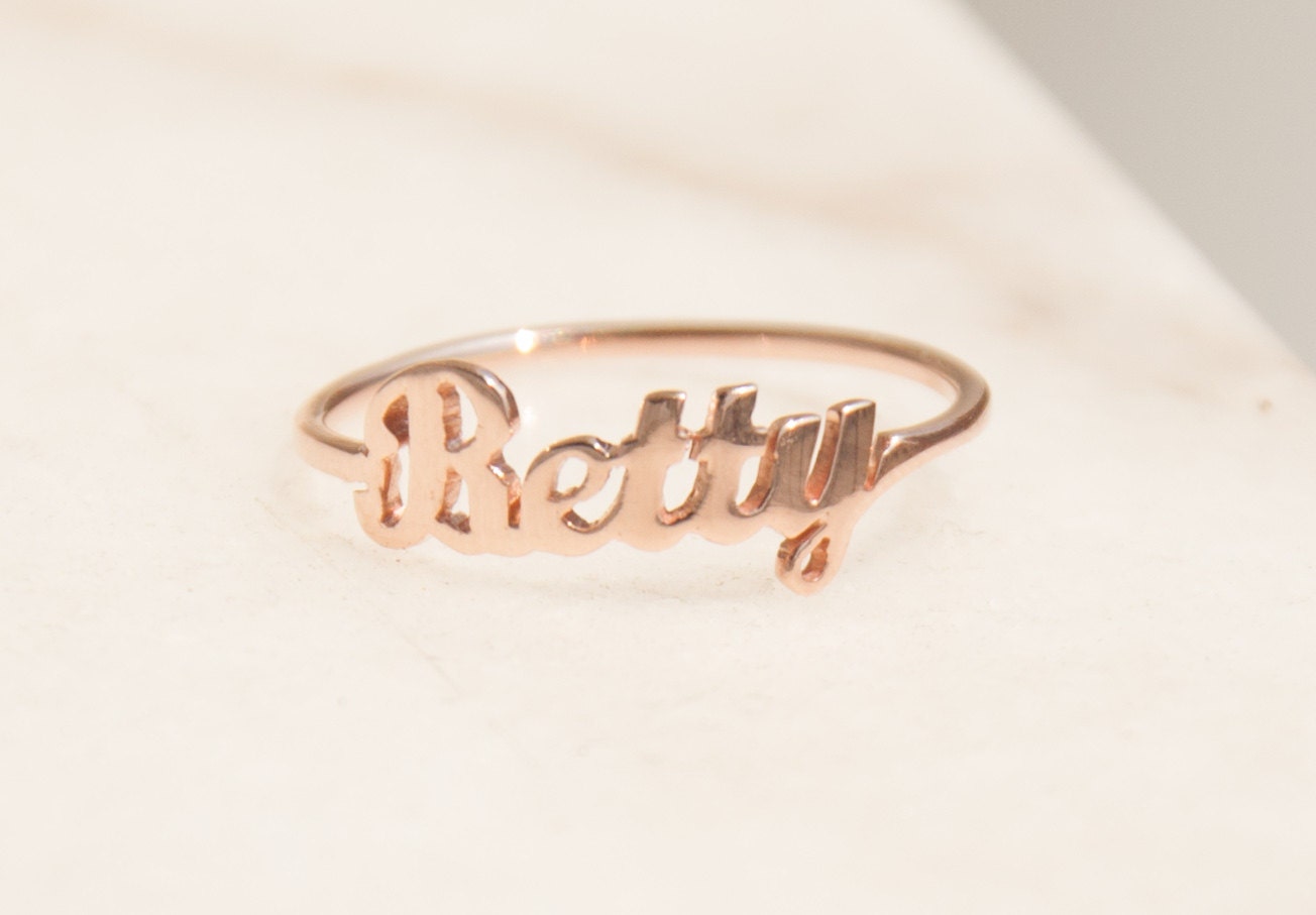 Personalized NAme Ring 14K Solid Gold NAme Ring by eleajewelry