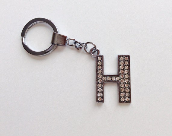 Initial Alphabet Letter H Keychain Keyring Bling Crystal