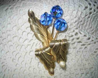 Vintage Electric Blue AB Cut Crystal Flower Brooch