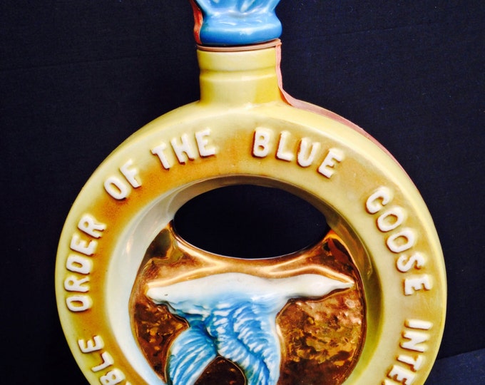 Storewide 25% Off SALE Vintage 'Memorable Order of The Blue Goose International' Jim Beam Liquor Container, Extravagant Art, great bar colle