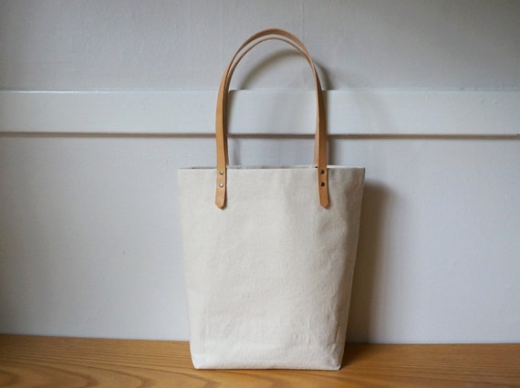Items similar to Simple Canvas Tote with Leather Straps on Etsy