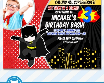 50% OFF SALE Superhero Invitation / Batman Invitation for Supherhero Birthday Party / Superhero Invite - Digital Download File