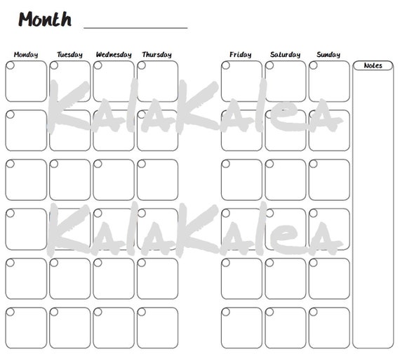 monthly calendar without dates 2 pages 95x171mm by kalakalea