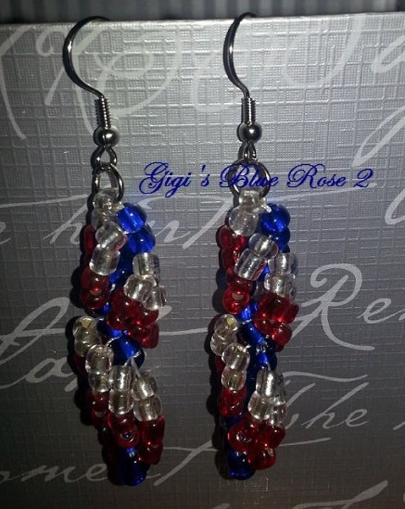 Spiral Beaded Earrings/Red White and by GigisBlueRose2 on Etsy