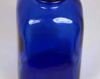Vintage Cobalt Blue Glass Square Apothecary Bottle