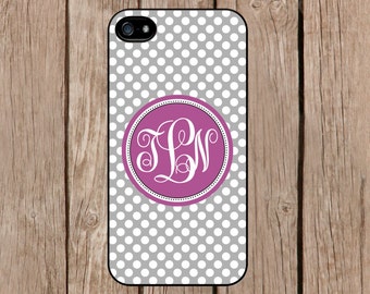 iPhone 6 case, iPhone 6 plus case, iPhone 5c case, iPhone 5s case Samsung Galaxy S5 S4 Note 4 3 2 Personalized Monogram Grey Polka Dot M073