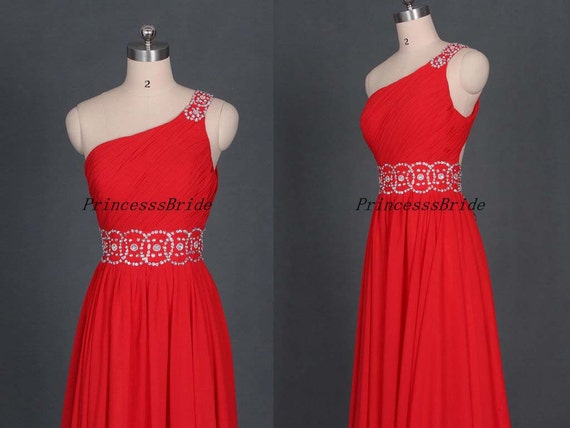 2015 long red chiffon prom dresses with rhinestones,cheap elegant ...