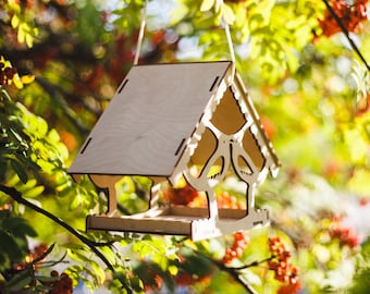 bird feeder / wooden bird feeder / garden decoration / hanging bird feeder / large bird feeder / wooden hand crafted / birdfeeder