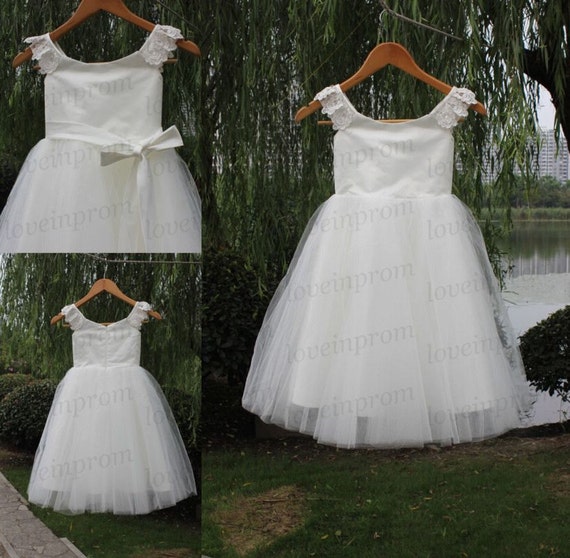 White/Ivory bridesmaid dressflower girls by loveinprom on Etsy