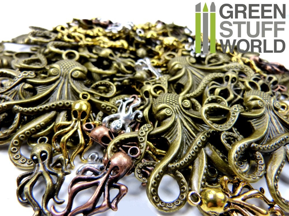 Set 85gr. - OCTOPUS Beads Mix - 20-25 units - sizes 2.5-6cm - Kraken Steampunk set