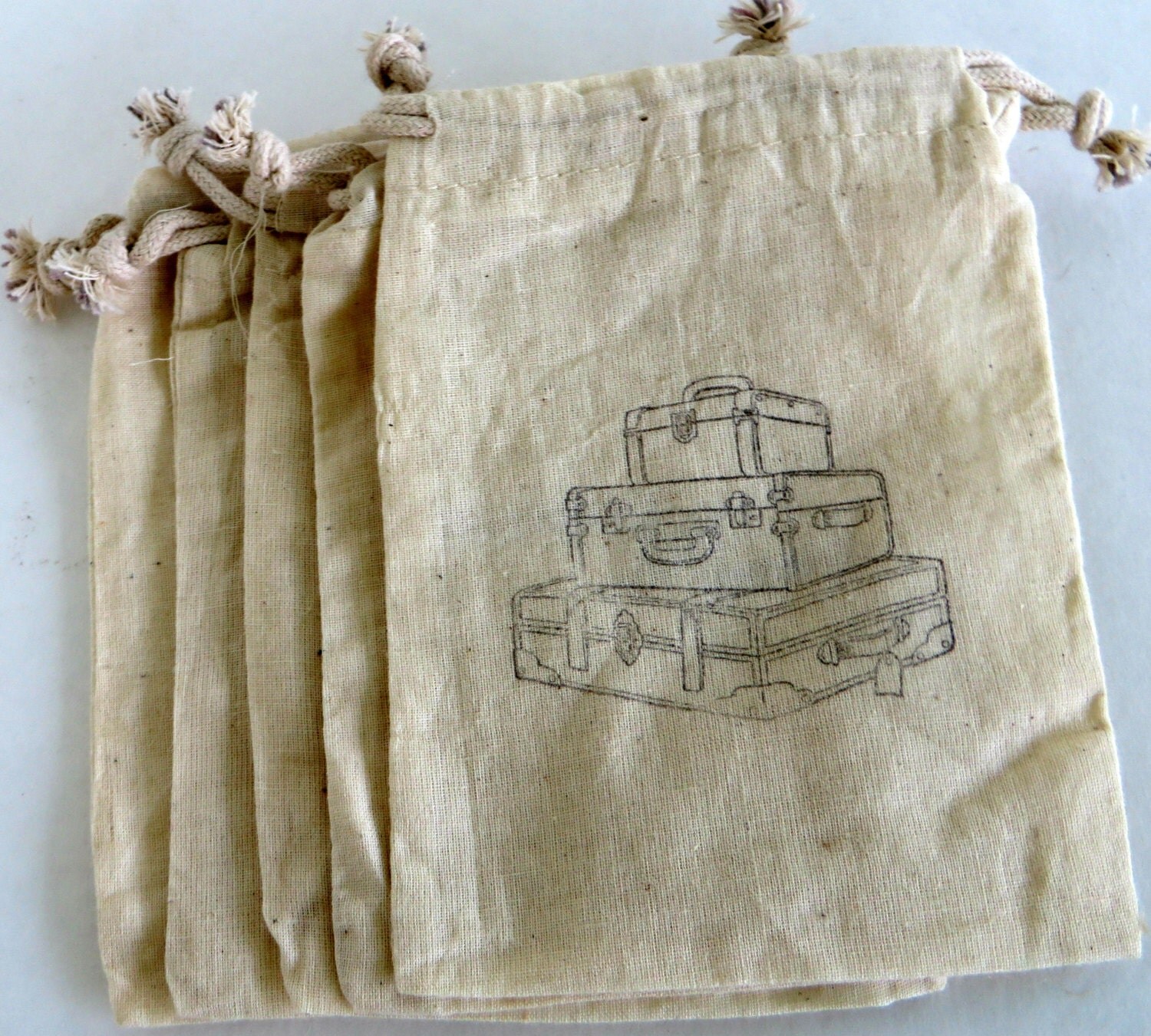 10 travel themed muslin favor bags gift bags suitcase bags