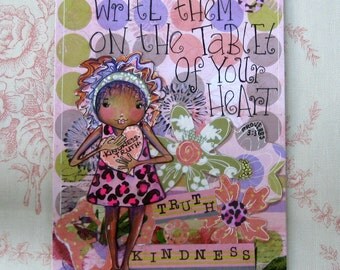 Mixed Media Art Print, Whimsical Art , Inspirational Art, Chidren's Art, Spiritual Art, Wall Art ,5x7 , 8x10 ,Truth & Kindness, pink,purple