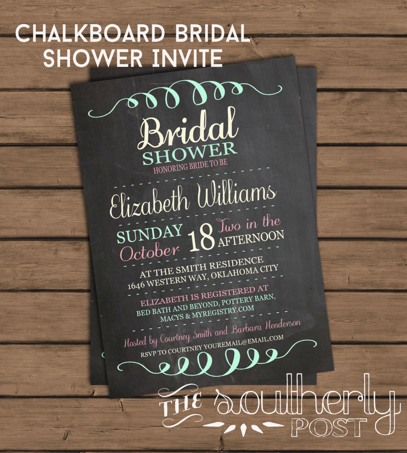 Chalkboard Bridal Shower Invitation Wedding by SoutherlyPost