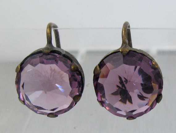 Vintage Art Deco Earrings Czech Amethyst Glass Screw Back