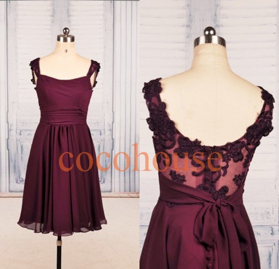 Burgundy Lace Chiffon Short Prom Dresses Formal Bridesmaid Dresses Party Dresses Homecoming Dresses Evening Dresses Wedding Party Dresses