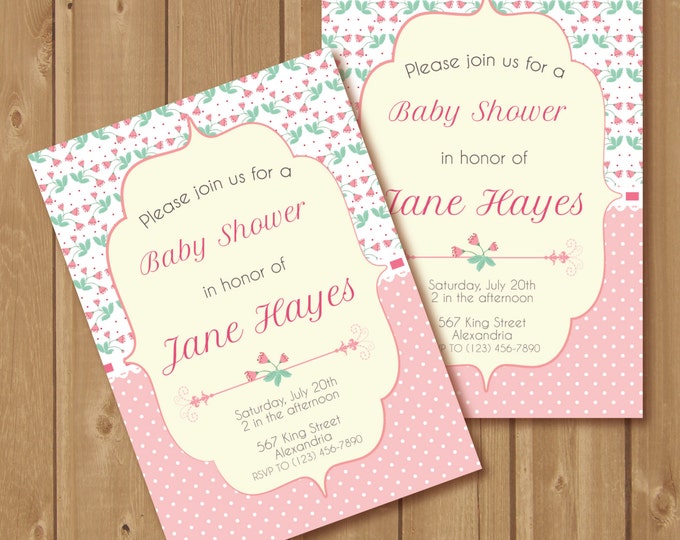 Babyshower Invitation. Pastel colors with shabby chic style, personalized. Printable.