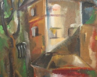 Vintage oil painting expressionist cityscape