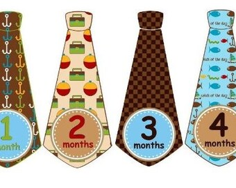 Monthly Baby Boy Tie Stickers Neck Ties Necktie Catch Of The Day UNCUT Red 